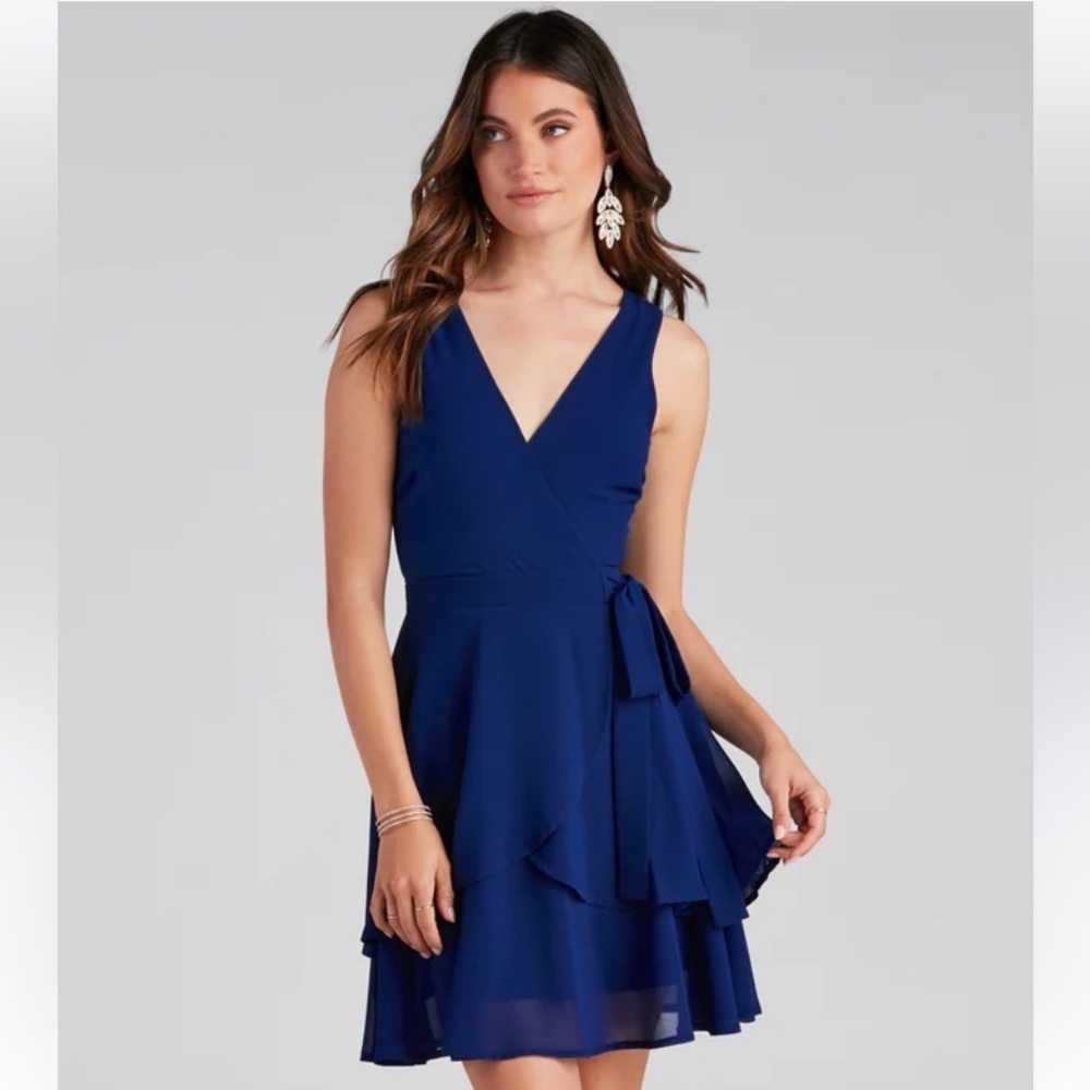 Windsor Effortless Vibes Chiffon Skater Dress, navy blue, size XS, new!